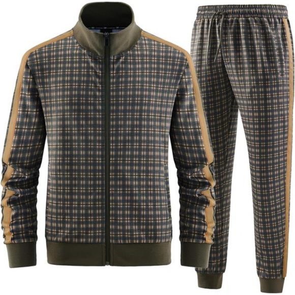 Men's Track Suit 2 Piece Stand-up Collar Long Sleeve with Double Side Pockets